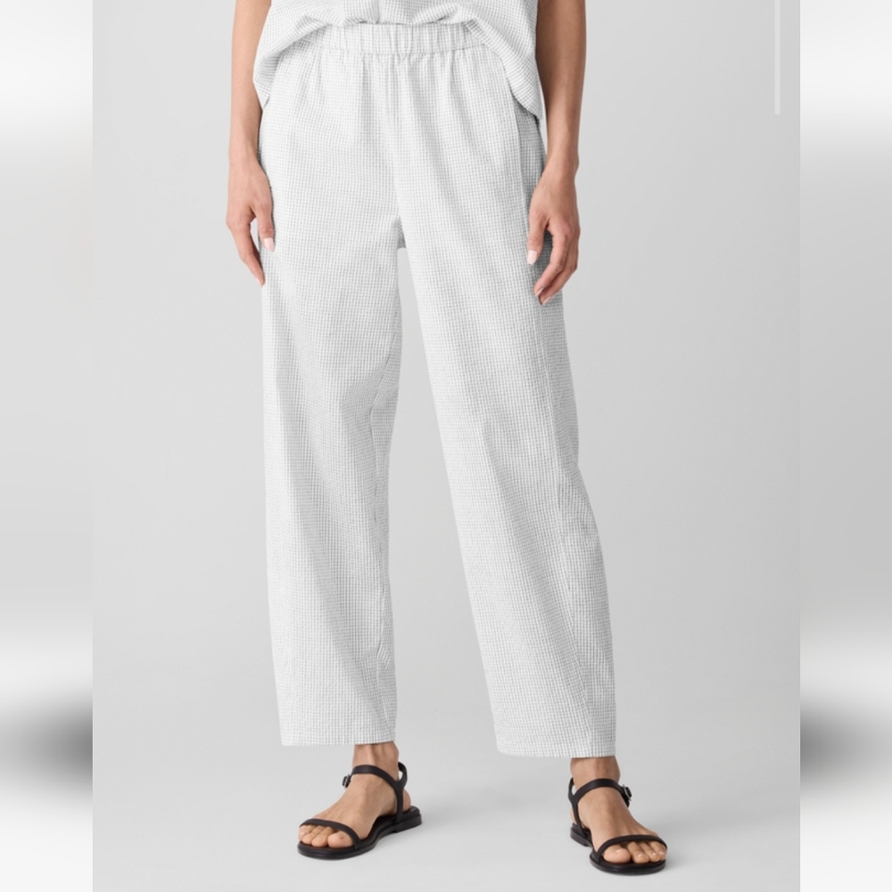 NWT Eileen Fisher White Organic Cotton Ripple Lantern Pants, Size S, PS